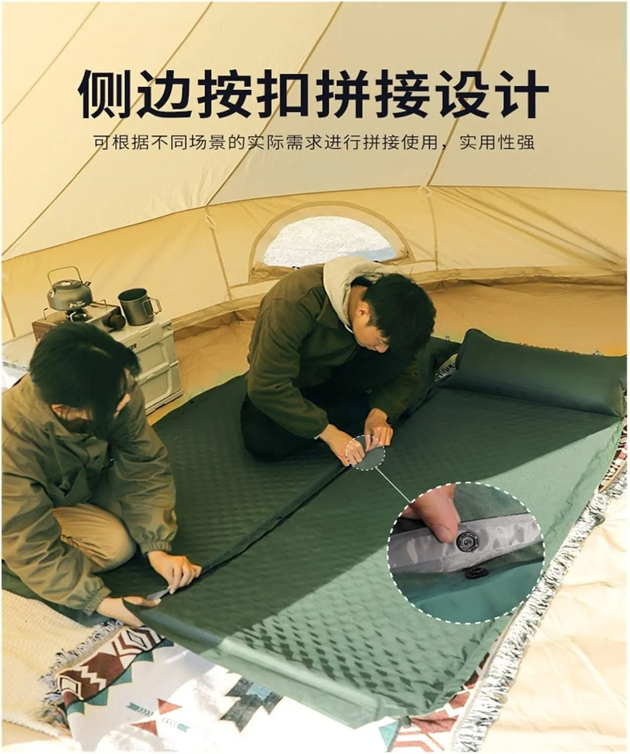 GaRcan Automatic Inflatable Sleeping Mat Outdoor Tent Mat Family Camping Bed Lunch Waterproof Mat (Single 3cm a)