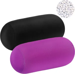 Geelin 2 Pcs Microbead Roll Pillow 11.8 x 6.3 Inch Soft Pillow Bolster Cylindrical Pillow Microbead Pillows for Sleeping Home Travel Neck Head Back Support Rest (Violet, Black)