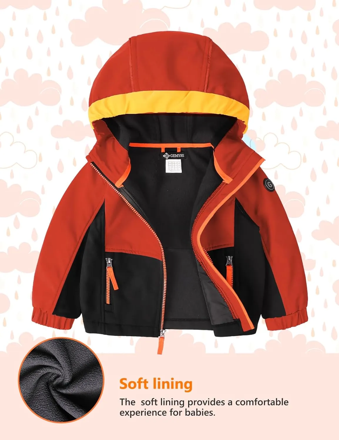 GEMYSE Toddler Boys Jacket Waterproof Baby Kids Windbreaker Jacket Fleece Toddler Coat Spring Fall Outerwear