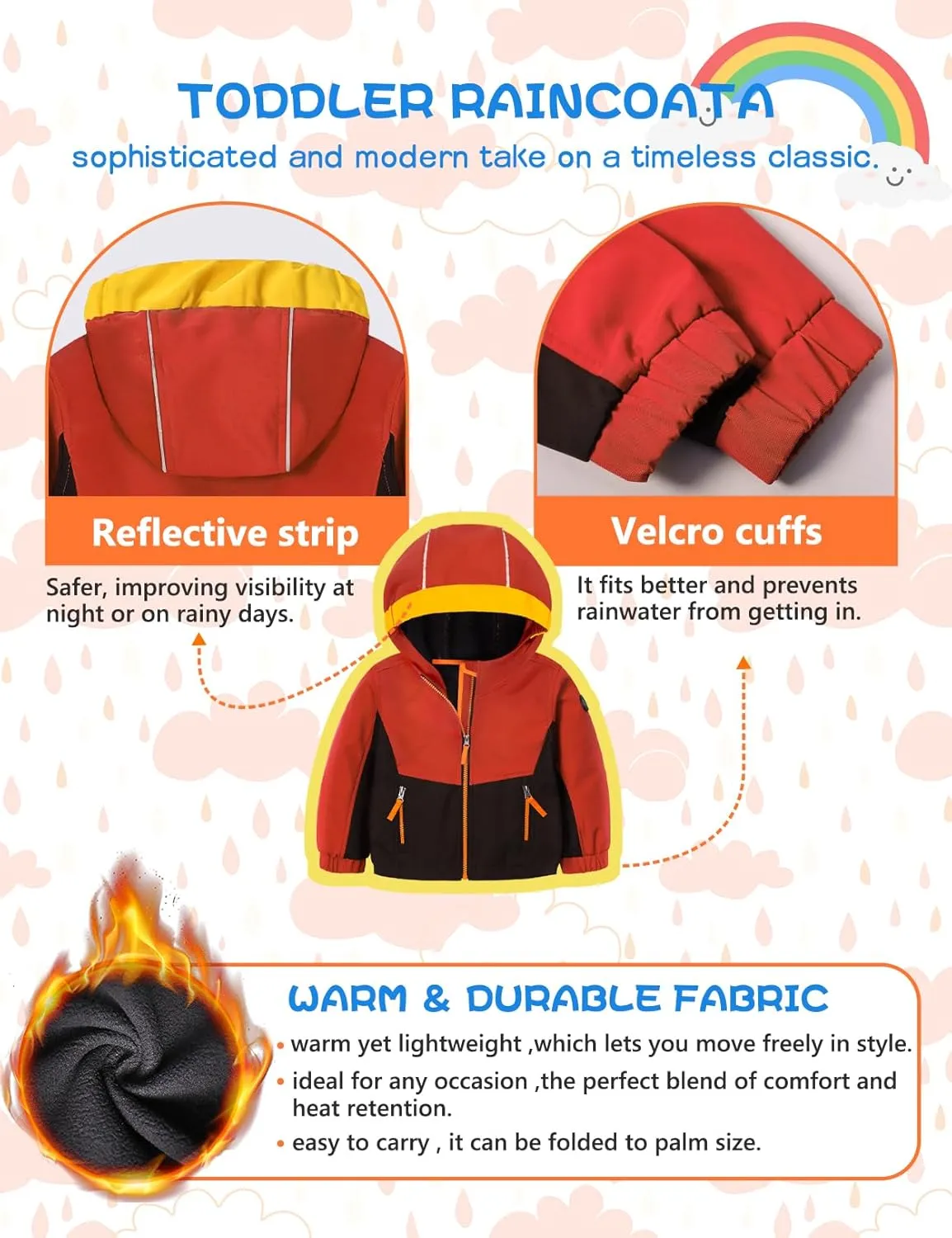 GEMYSE Toddler Boys Jacket Waterproof Baby Kids Windbreaker Jacket Fleece Toddler Coat Spring Fall Outerwear