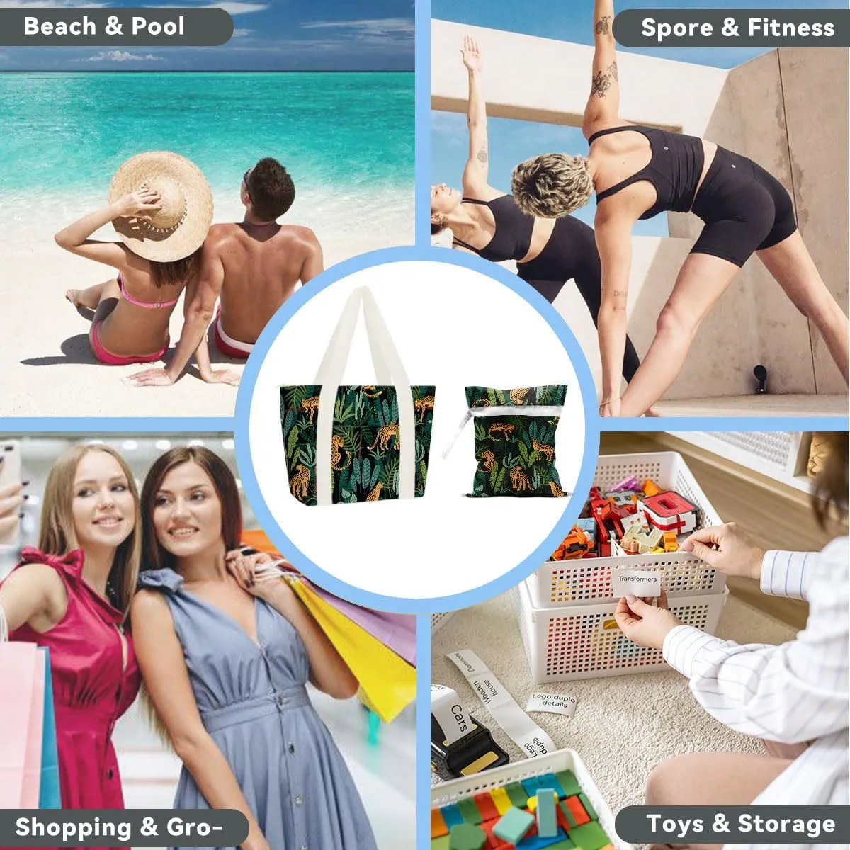 gfuhlre Beach Bag Wet Bag Waterproof Sandproof Women Beach Tote for Friends Travel Gifts with Wet Compartment for Pool Gym