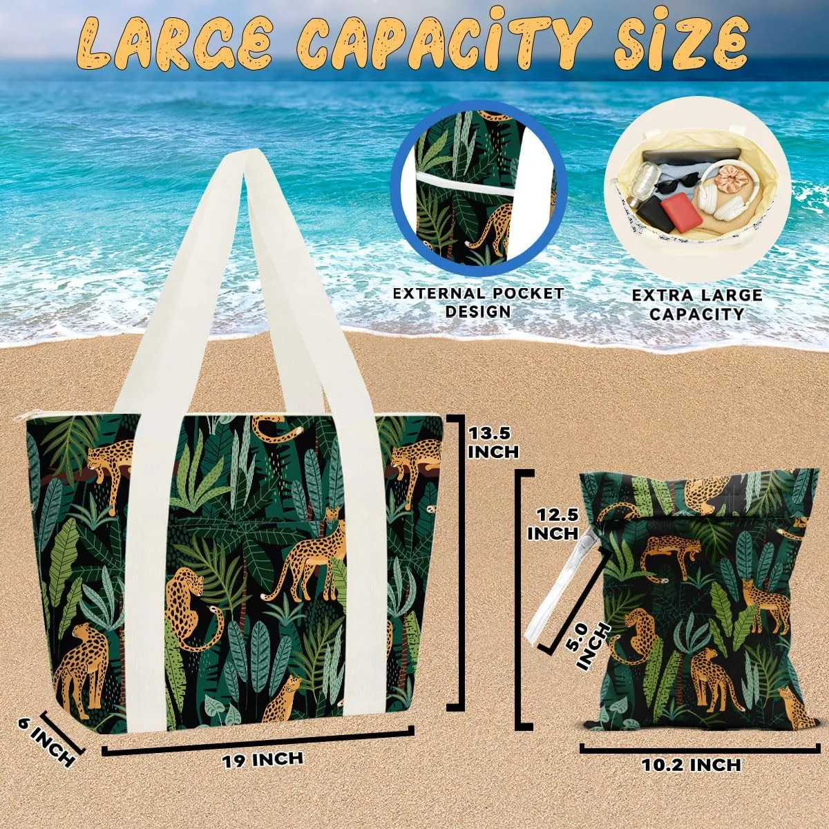 gfuhlre Beach Bag Wet Bag Waterproof Sandproof Women Beach Tote for Friends Travel Gifts with Wet Compartment for Pool Gym