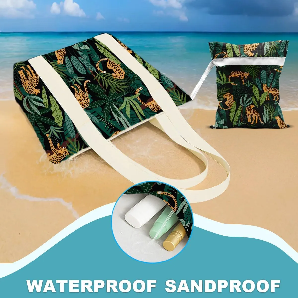 gfuhlre Beach Bag Wet Bag Waterproof Sandproof Women Beach Tote for Friends Travel Gifts with Wet Compartment for Pool Gym