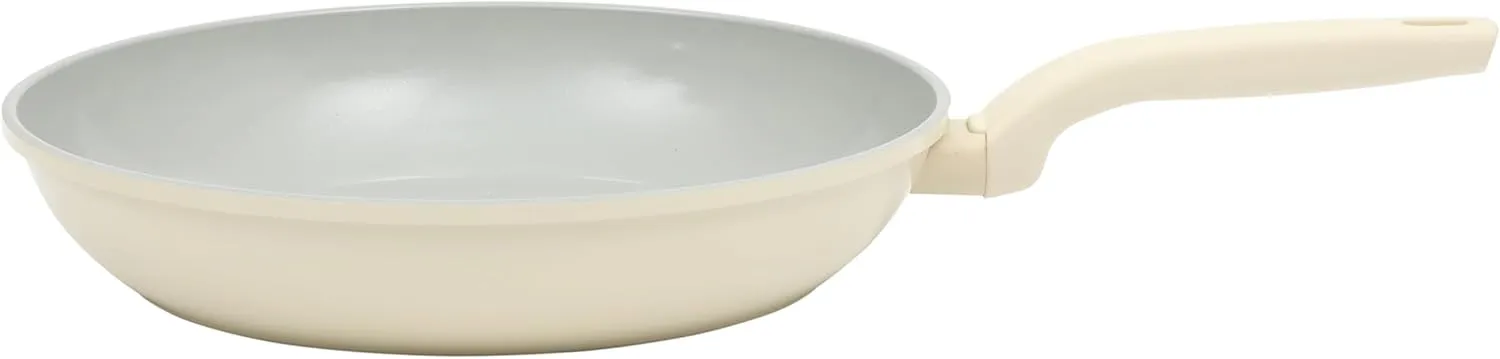 Gibson Home Barnsdall Large 12 Inch Aluminum Fry Pan Cookware Non-Toxic Premium Ceramic Non Stick Frying Pan, Kitchen Egg Pan, Omelet Pan, Always Pan, Pots and Pans, Linen White, Induction Safe