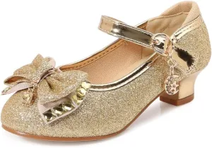 Girls Dress Shoes Prom Wedding Party Low Heel Glitter Prom Shoes Toddler Kids