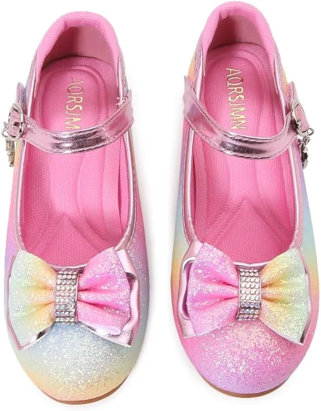 Girls Dress Shoes Prom Wedding Party Low Heel Glitter Prom Shoes Toddler Kids