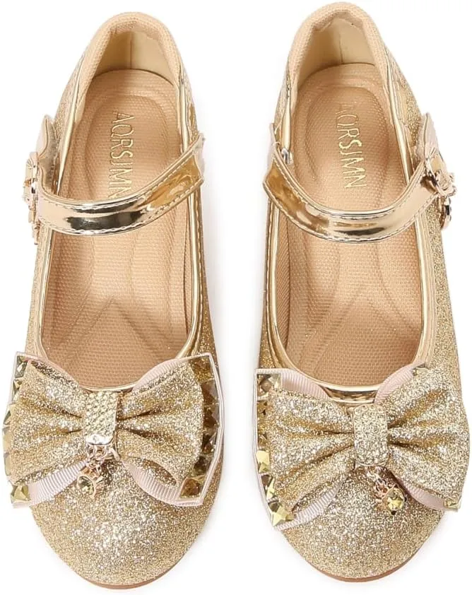 Girls Dress Shoes Prom Wedding Party Low Heel Glitter Prom Shoes Toddler Kids