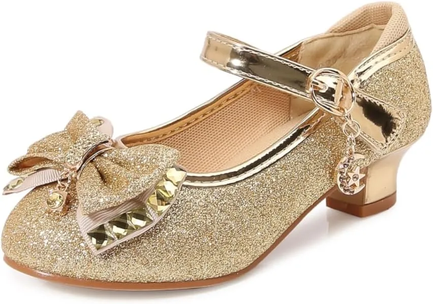 Girls Dress Shoes Prom Wedding Party Low Heel Glitter Prom Shoes Toddler Kids