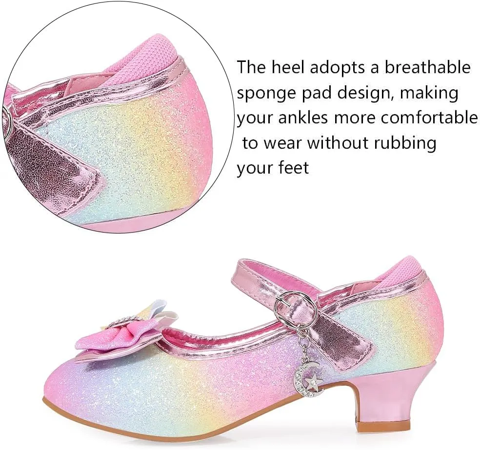 Girls Dress Shoes Prom Wedding Party Low Heel Glitter Prom Shoes Toddler Kids