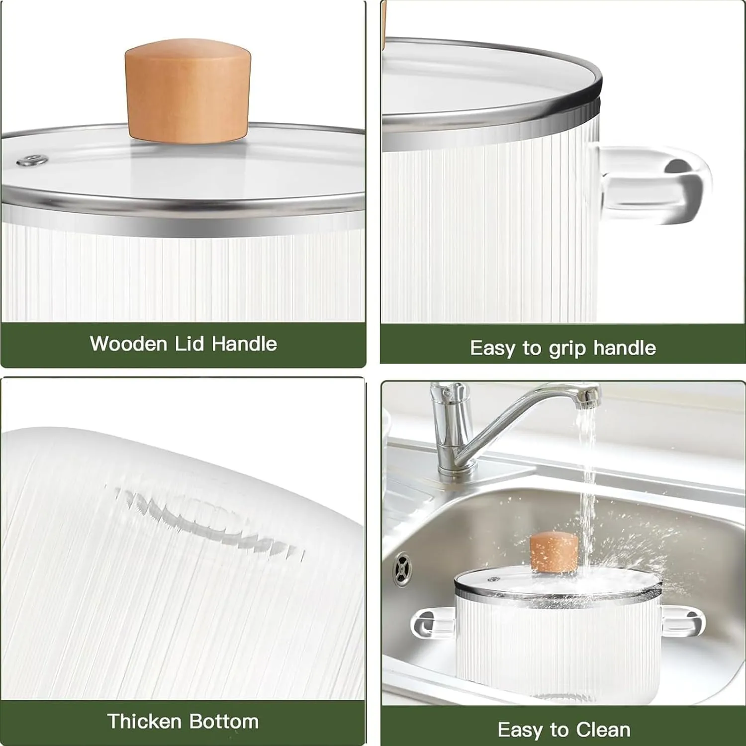 Glass Saucepan with Cover,1.9L/64OZ Heat-resistant Stovetop Pot and Pan with Lid, The Best Handmade Glass Cookware Set Cooktop Safe for Pasta Noodle, Soup, Milk, Baby Food (1.9L/64OZ)