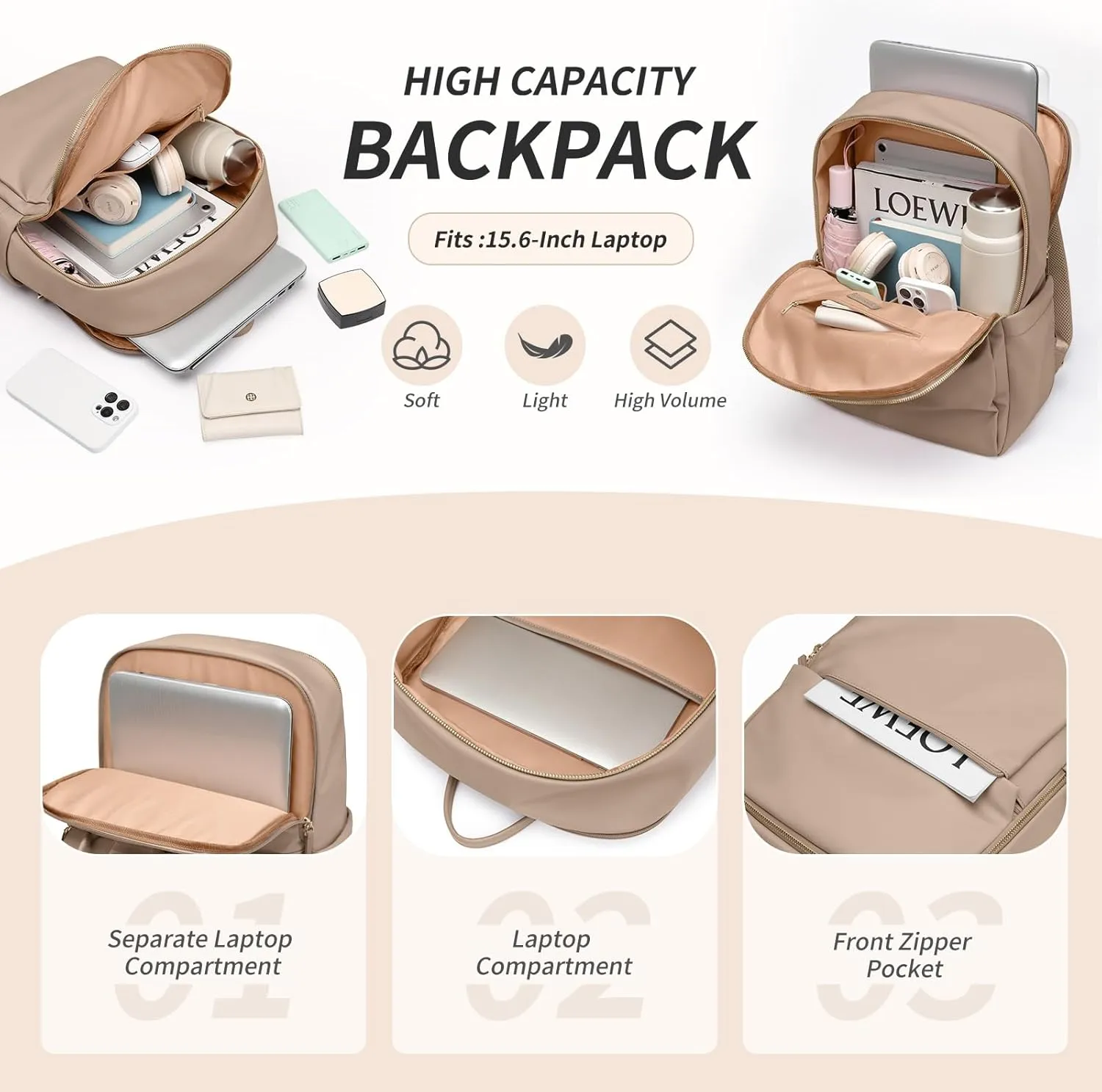 GOLF SUPAGS Women Laptop Backpack with Separate Laptop Compartment Fits 15.6 Inch Notebook Casual Daypack for Work Travel College Backpack Book Bags