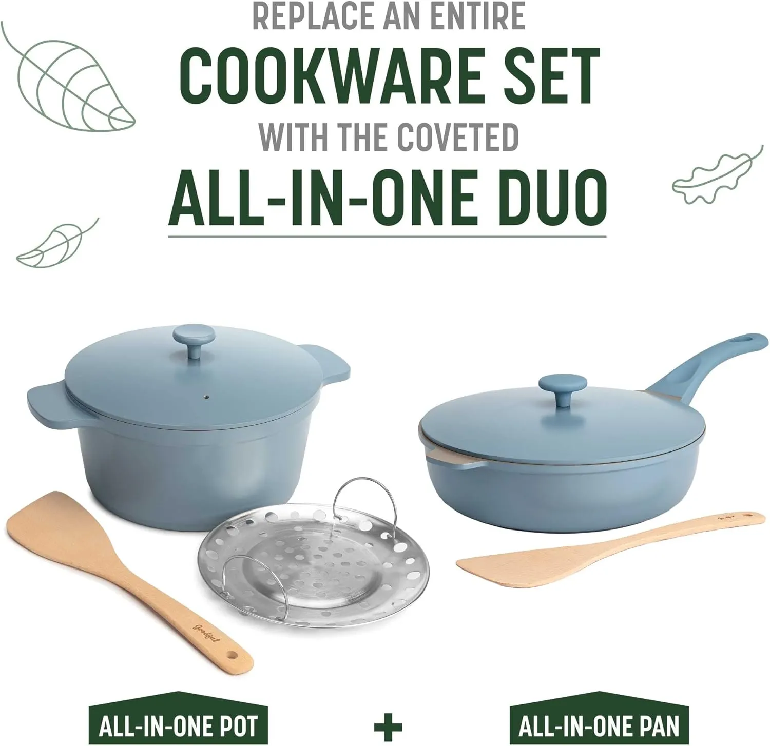Goodful All-in-One Pan, Multilayer Nonstick, High-Performance Cast Construction, Multipurpose Design Replaces Multiple Pots and Pans, Dishwasher Safe Cookware, 11-Inch, 4.4-Quart Capacity, Blue Mist