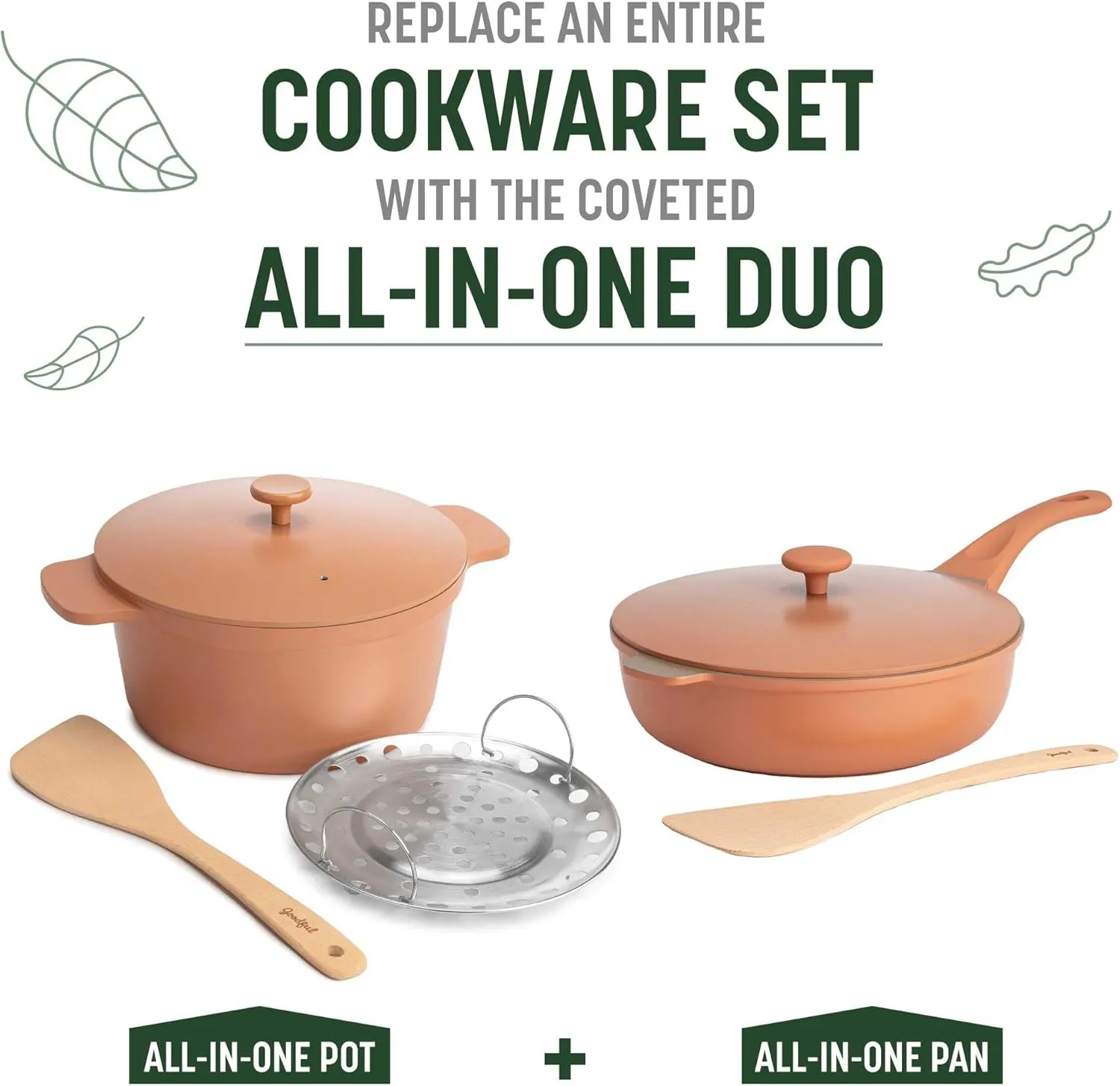 Goodful All-In-One Pot, Multilayer Nonstick, High Performance Cast Dutch Oven With Matching Lid, Roasting Rack And Turner, Made Without PFOA, Dishwasher Safe Cookware, 4.7-Quart, Terracotta