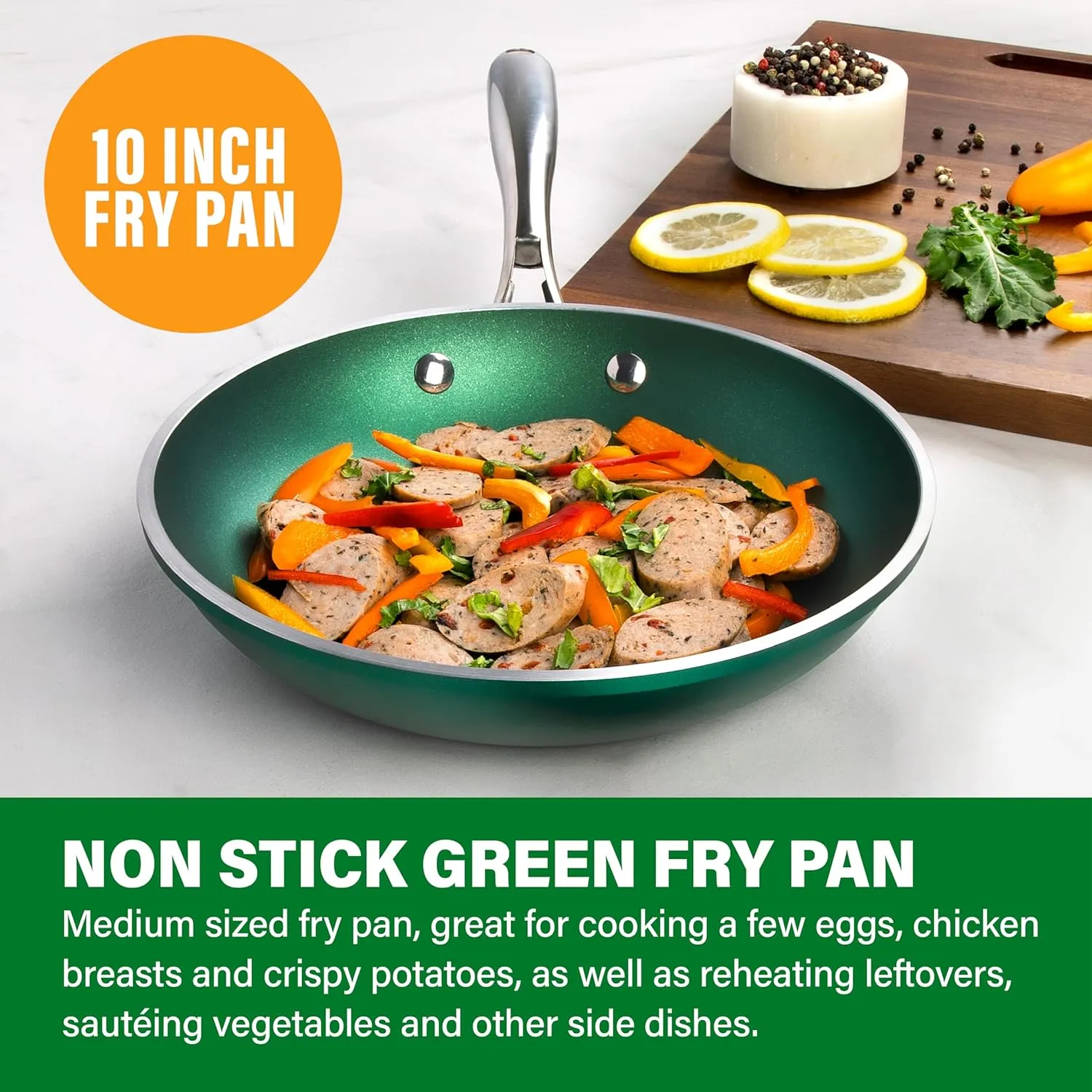 Granitestone 10 Inch Emerald Green Pan for Cooking, Non Stick Frying Pans Nonstick Frying Pan Skillet for Eggs, Omelette, Non Stick Pans, PFOA PFOS Free Oven & Dishwasher Safe