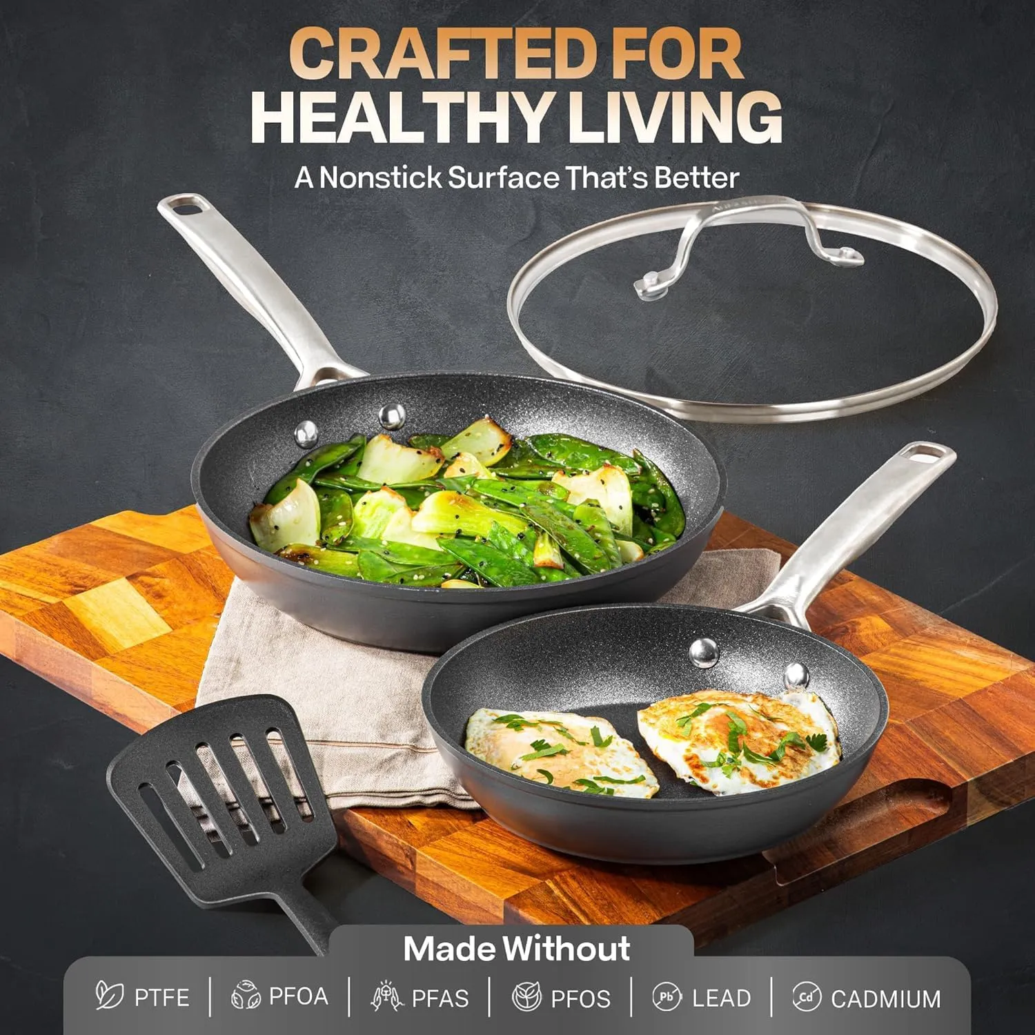 Granitestone 8 Inch Non Stick Frying Pans Nonstick Frying Pan Skillet, Hard Anodized Pan for Cooking Eggs, Omelette, Nonstick Skillet, Non Stick Induction Pans, Oven and Dishwasher Safe, Black