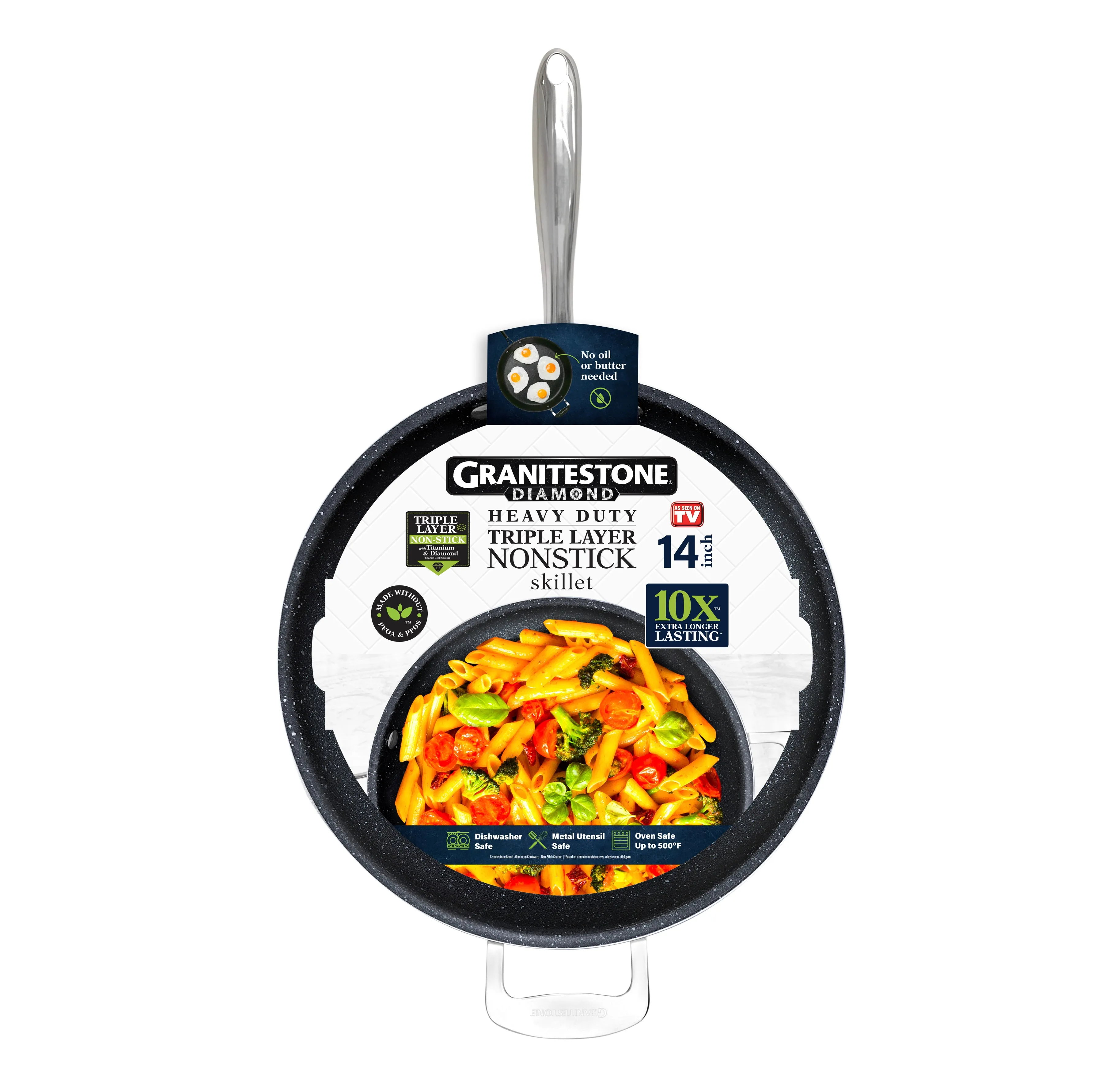 Granitestone Nonstick 14 inch Nonstick Frying Pan, Family Sized Open Skillet