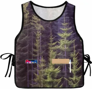 Green Forest Cobbler Apron with Pockets Smock Bib, Pine Trees Landscape Wilderness Spring Summer
