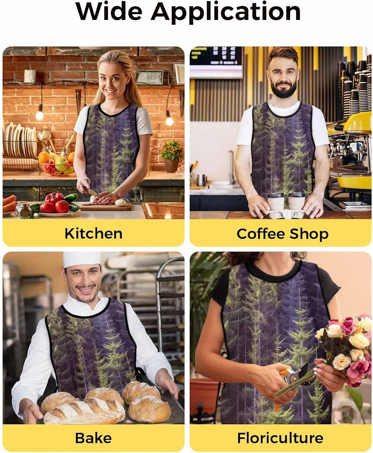 Green Forest Cobbler Apron with Pockets Smock Bib, Pine Trees Landscape Wilderness Spring Summer