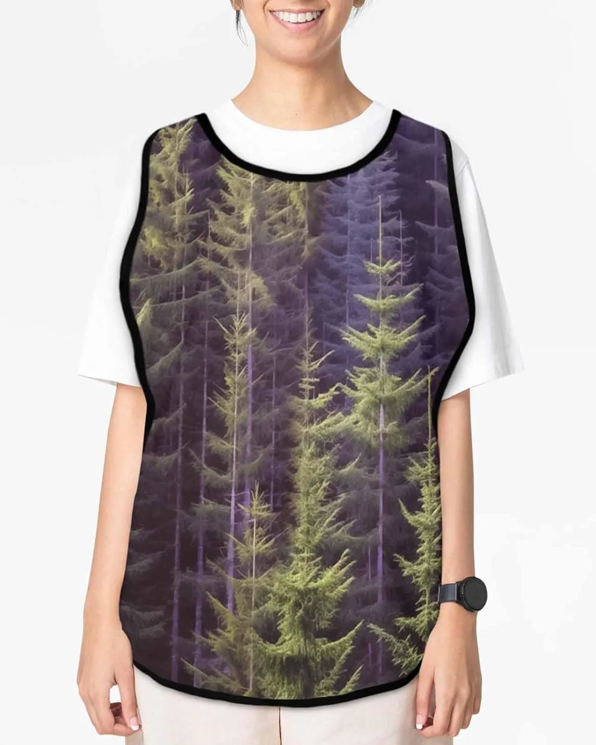 Green Forest Cobbler Apron with Pockets Smock Bib, Pine Trees Landscape Wilderness Spring Summer