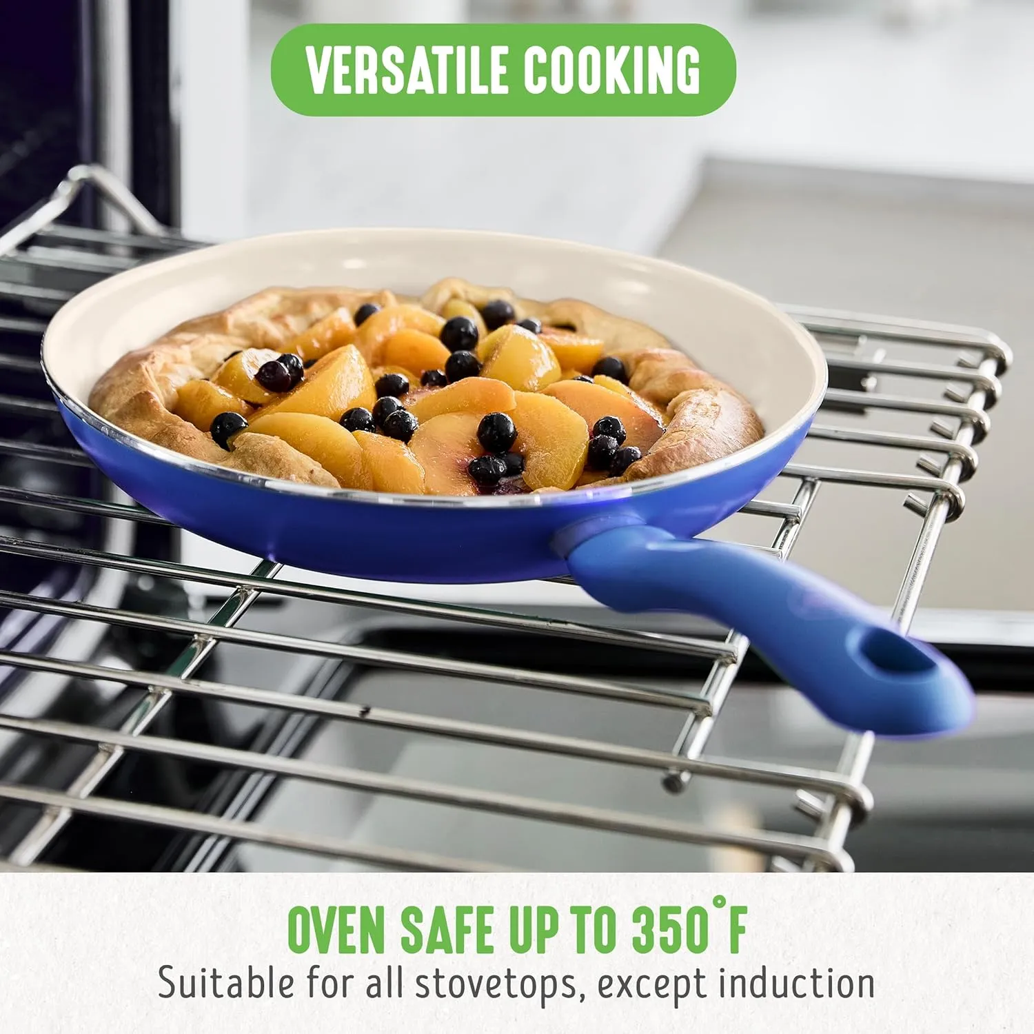 GreenLife Soft Grip Healthy Ceramic Nonstick, 16 pc Cookware Pots and Pans Set, PFAS-Free, Dishwasher Safe, Blue
