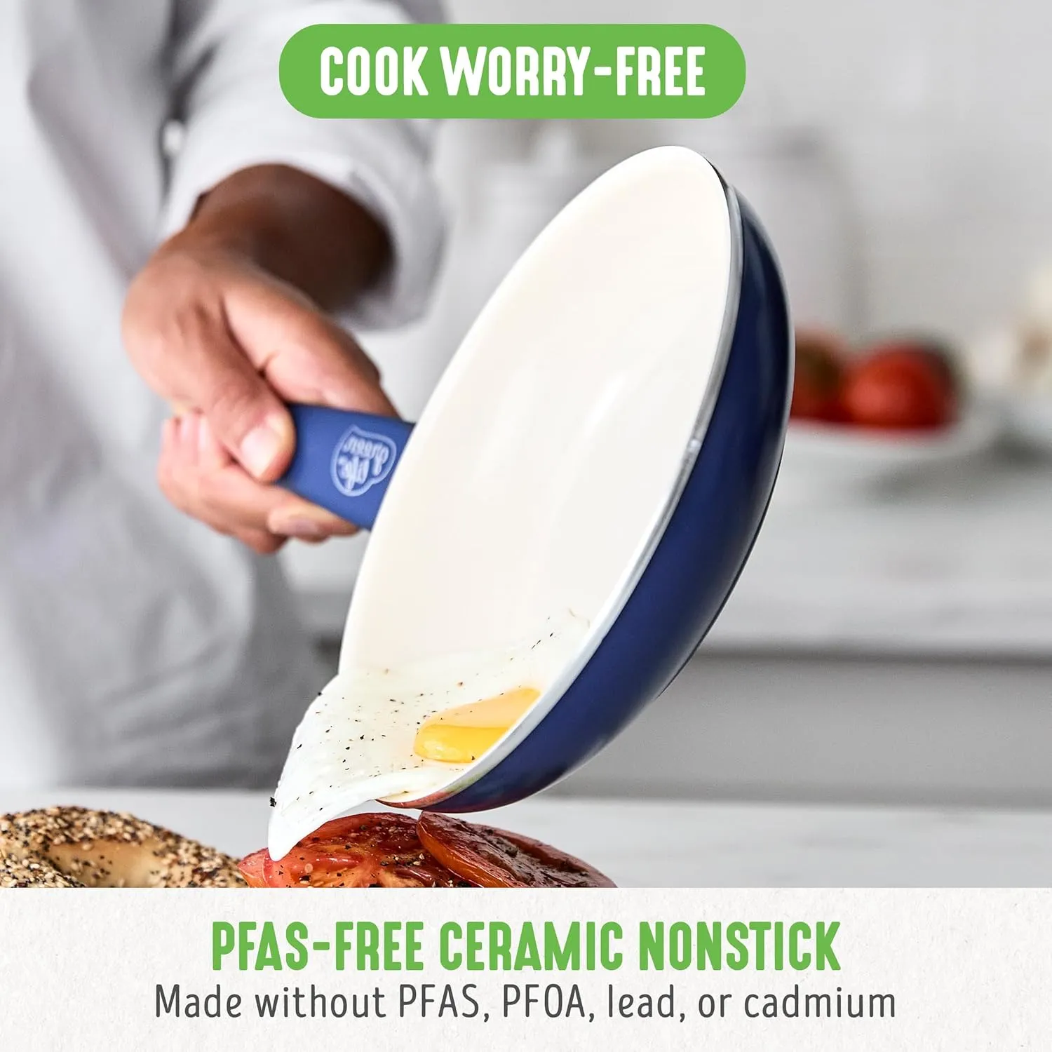 GreenLife Soft Grip Healthy Ceramic Nonstick, 16 pc Cookware Pots and Pans Set, PFAS-Free, Dishwasher Safe, Blue