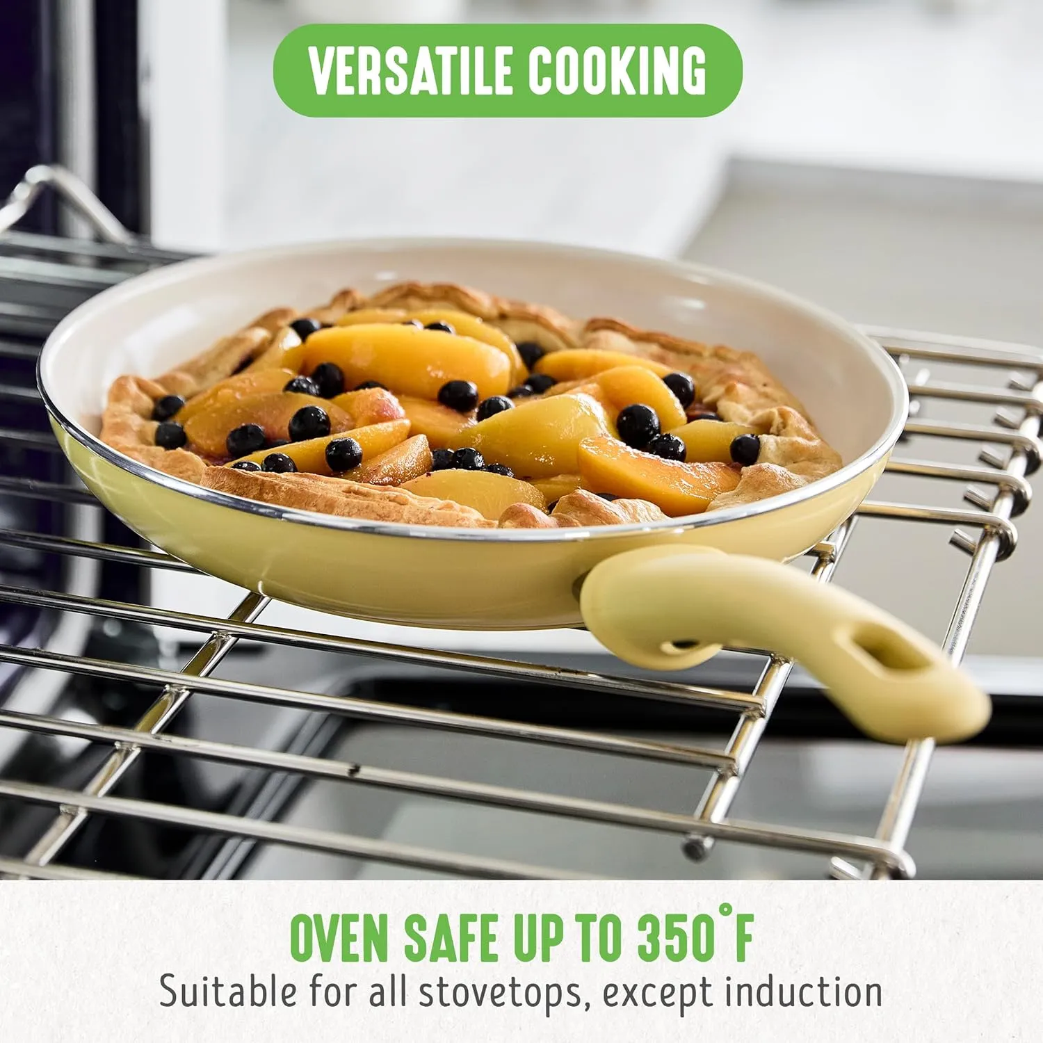 GreenLife Soft Grip Healthy Ceramic Nonstick, 16 pc Cookware Pots and Pans Set, PFAS-Free, Dishwasher Safe, Yellow