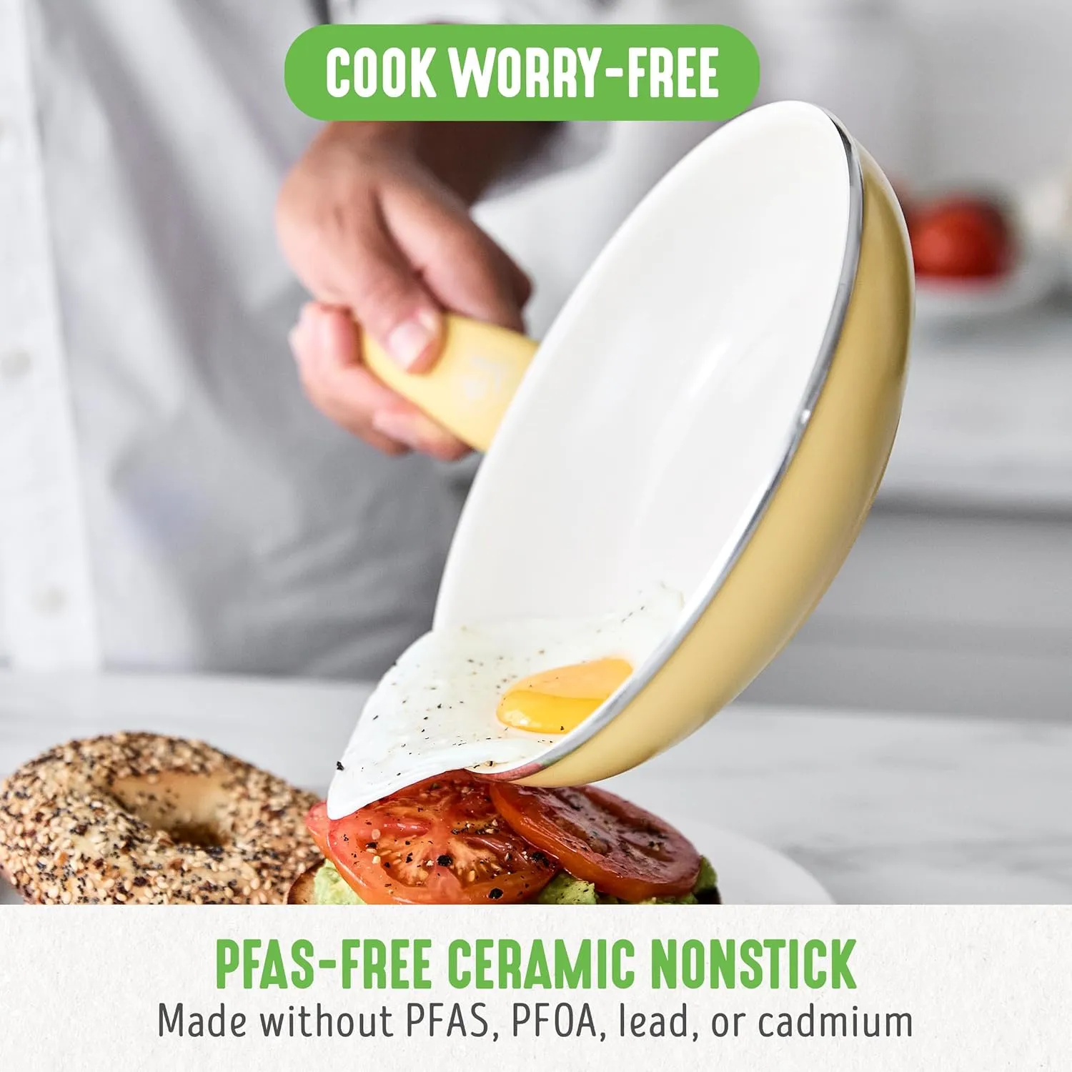 GreenLife Soft Grip Healthy Ceramic Nonstick, 16 pc Cookware Pots and Pans Set, PFAS-Free, Dishwasher Safe, Yellow
