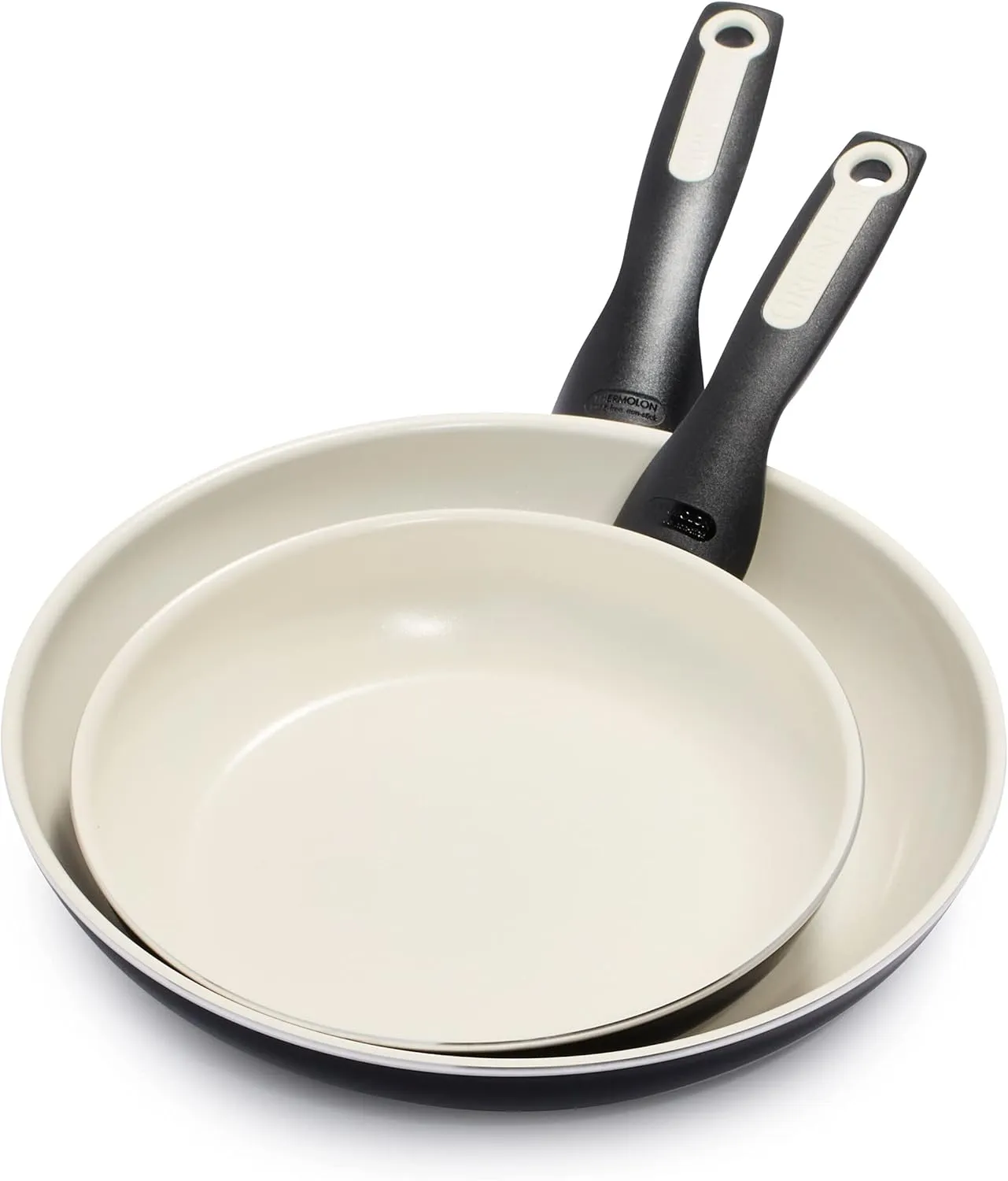 GreenPan Rio Healthy Ceramic Nonstick 20cm and 26cm Frying Pan Skillet Set, PFAS-Free, Dishwasher Safe, Black