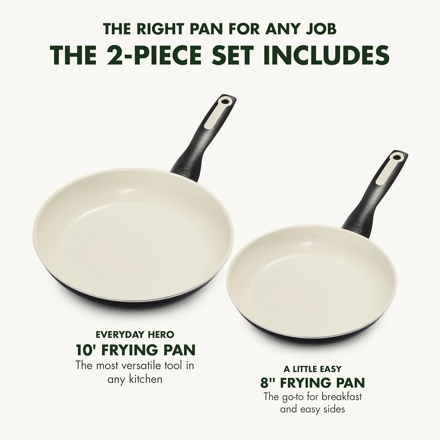GreenPan Rio Healthy Ceramic Nonstick 20cm and 26cm Frying Pan Skillet Set, PFAS-Free, Dishwasher Safe, Black