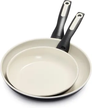 GreenPan Rio Healthy Ceramic Nonstick 20cm and 26cm Frying Pan Skillet Set, PFAS-Free, Dishwasher Safe, Black