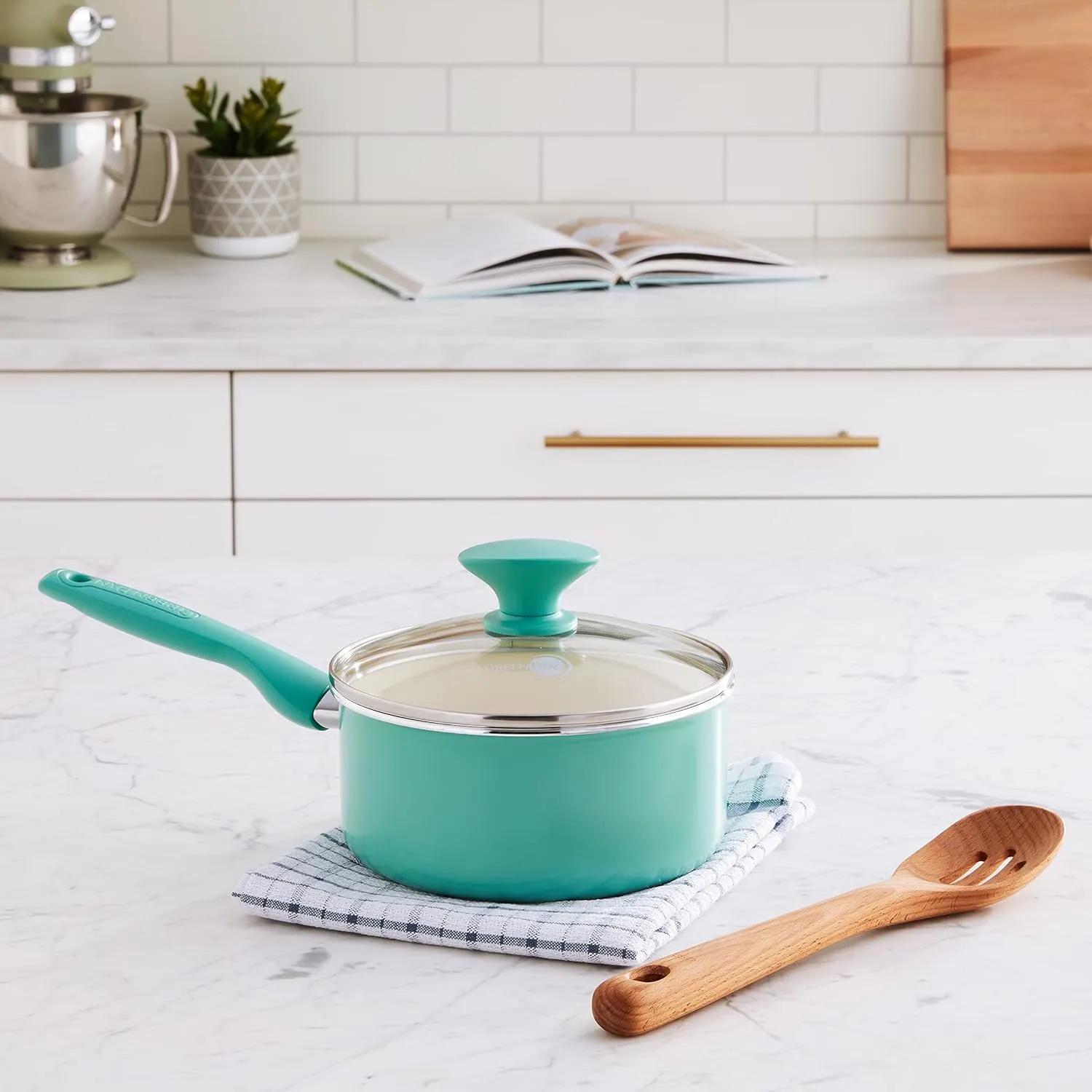GreenPan Rio Healthy Ceramic Nonstick 2QT Saucepan with Lid, PFAS-Free, Dishwasher Safe, Turquoise