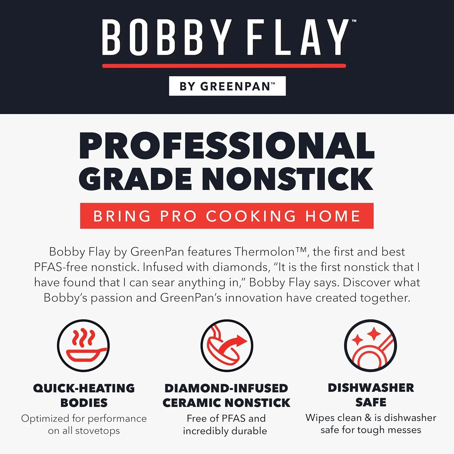 GreenPan x Bobby Flay 13 Piece Cookware Pots and Pans Set, Professional Grade Aluminum, PFAS-Free Ceramic Nonstick, Induction Suitable, Stay-Cool Silicone Handle, Dishwasher & Oven Safe, Graphite