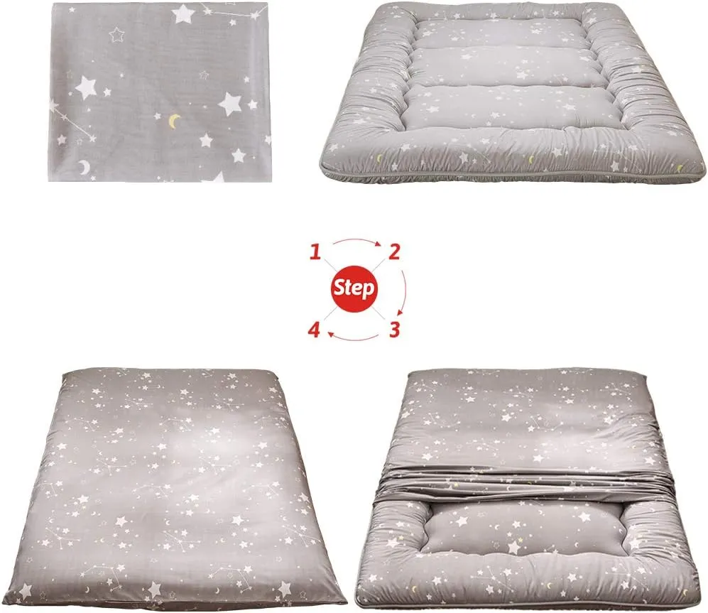 Grey Constellation Japanese Floor Futon Mattress, Tatami Floor Mat Portable Camping Mattress Kids Sleeping Pad Foldable Roll Up Floor Lounger Couch Bed with Mattress Protector Full Size