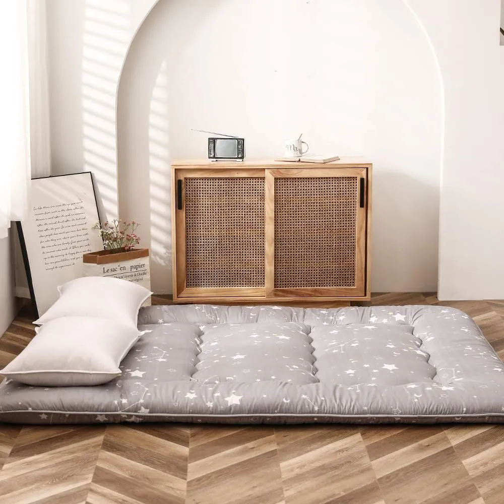 Grey Constellation Japanese Floor Futon Mattress, Tatami Floor Mat Portable Camping Mattress Kids Sleeping Pad Foldable Roll Up Floor Lounger Couch Bed with Mattress Protector Full Size