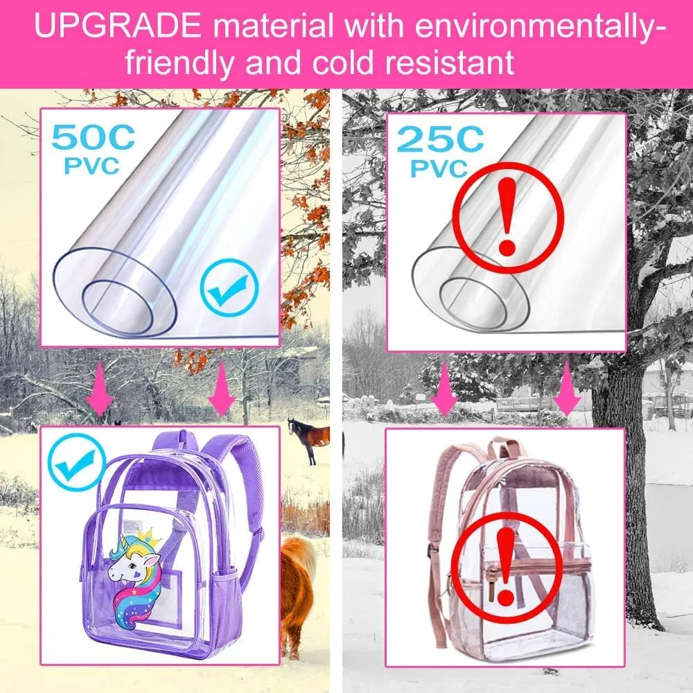 gxtvo Clear Backpack for Girls and Boys, Kids Transparent Bookbag, 3PCS Cute See Through School Bag for Elementary Prechool