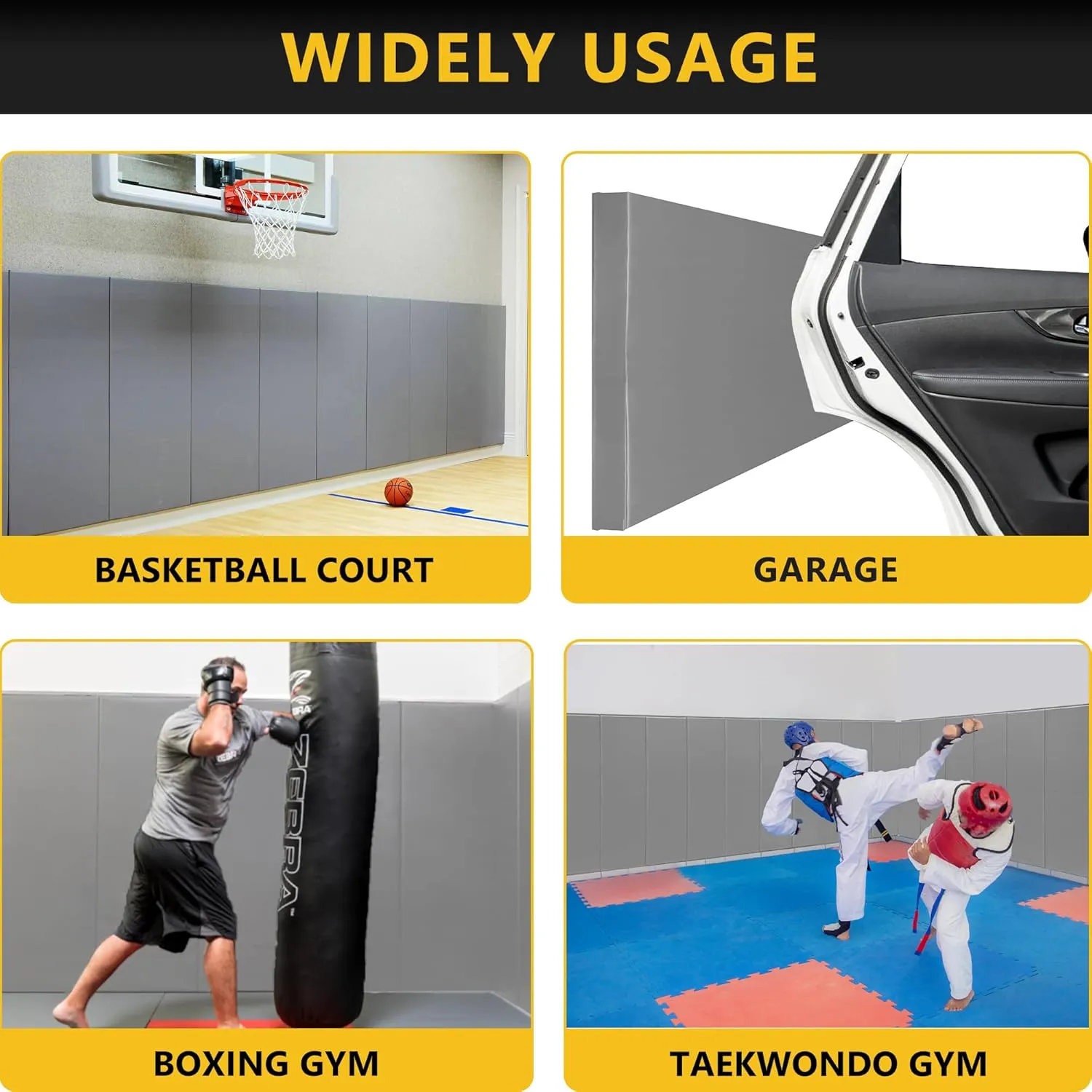 Gym Wall Padding, Basketball Court Wall Protector, 2" Thick Foam Protective Wall Mat for Wall Mount Basketball Hoops, Garage, Taekwondo - Waterproof & UV-Resistant