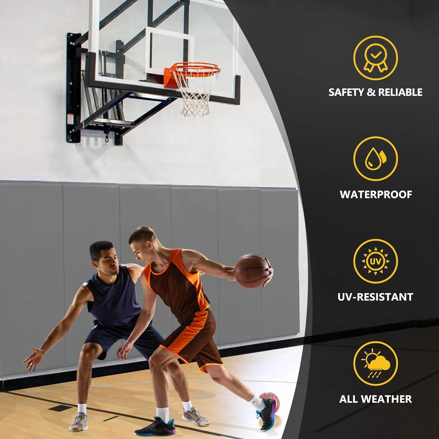 Gym Wall Padding, Basketball Court Wall Protector, 2" Thick Foam Protective Wall Mat for Wall Mount Basketball Hoops, Garage, Taekwondo - Waterproof & UV-Resistant