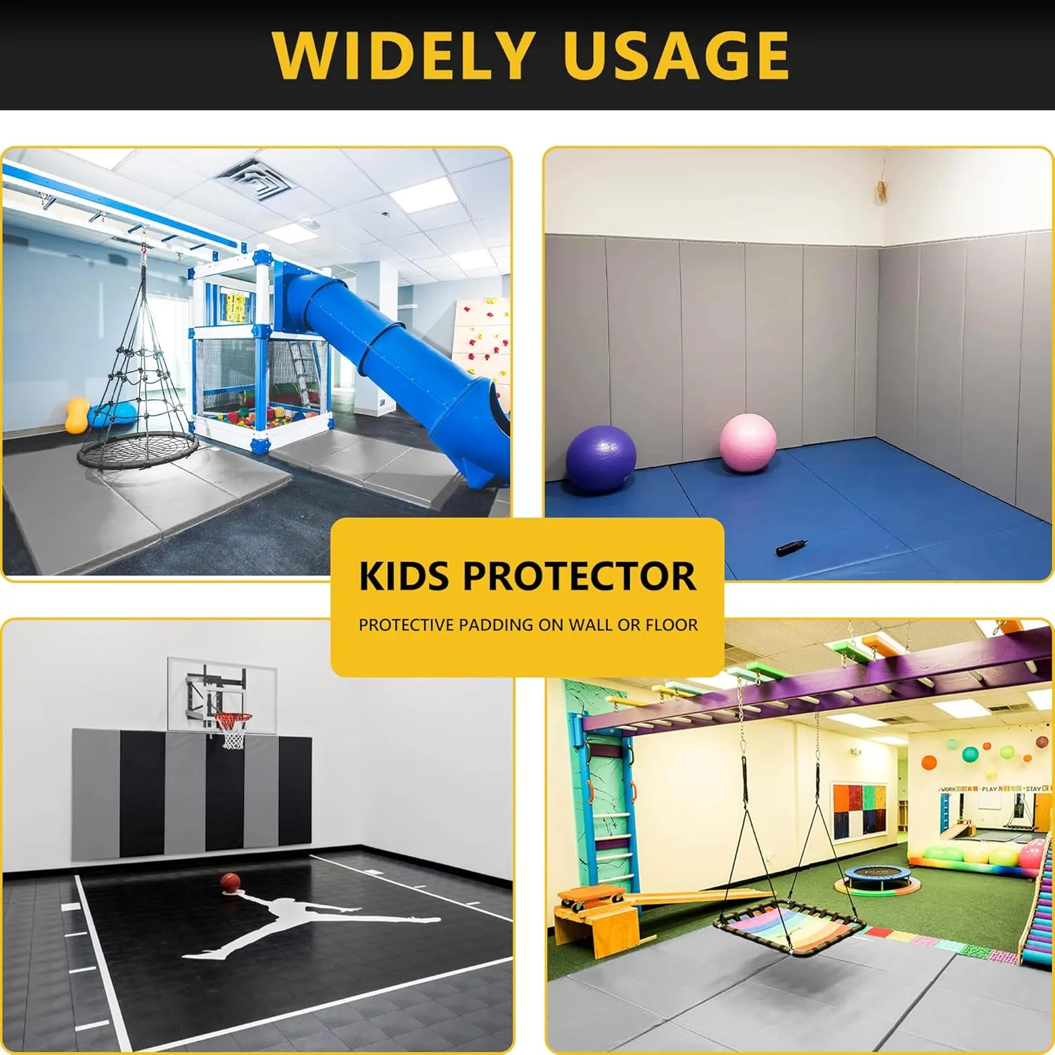 Gym Wall Padding, Basketball Court Wall Protector, 2" Thick Foam Protective Wall Mat for Wall Mount Basketball Hoops, Garage, Taekwondo - Waterproof & UV-Resistant