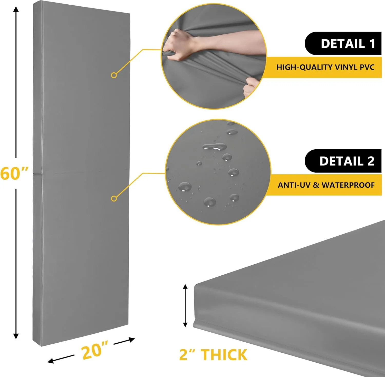 Gym Wall Padding, Basketball Court Wall Protector, 2" Thick Foam Protective Wall Mat for Wall Mount Basketball Hoops, Garage, Taekwondo - Waterproof & UV-Resistant