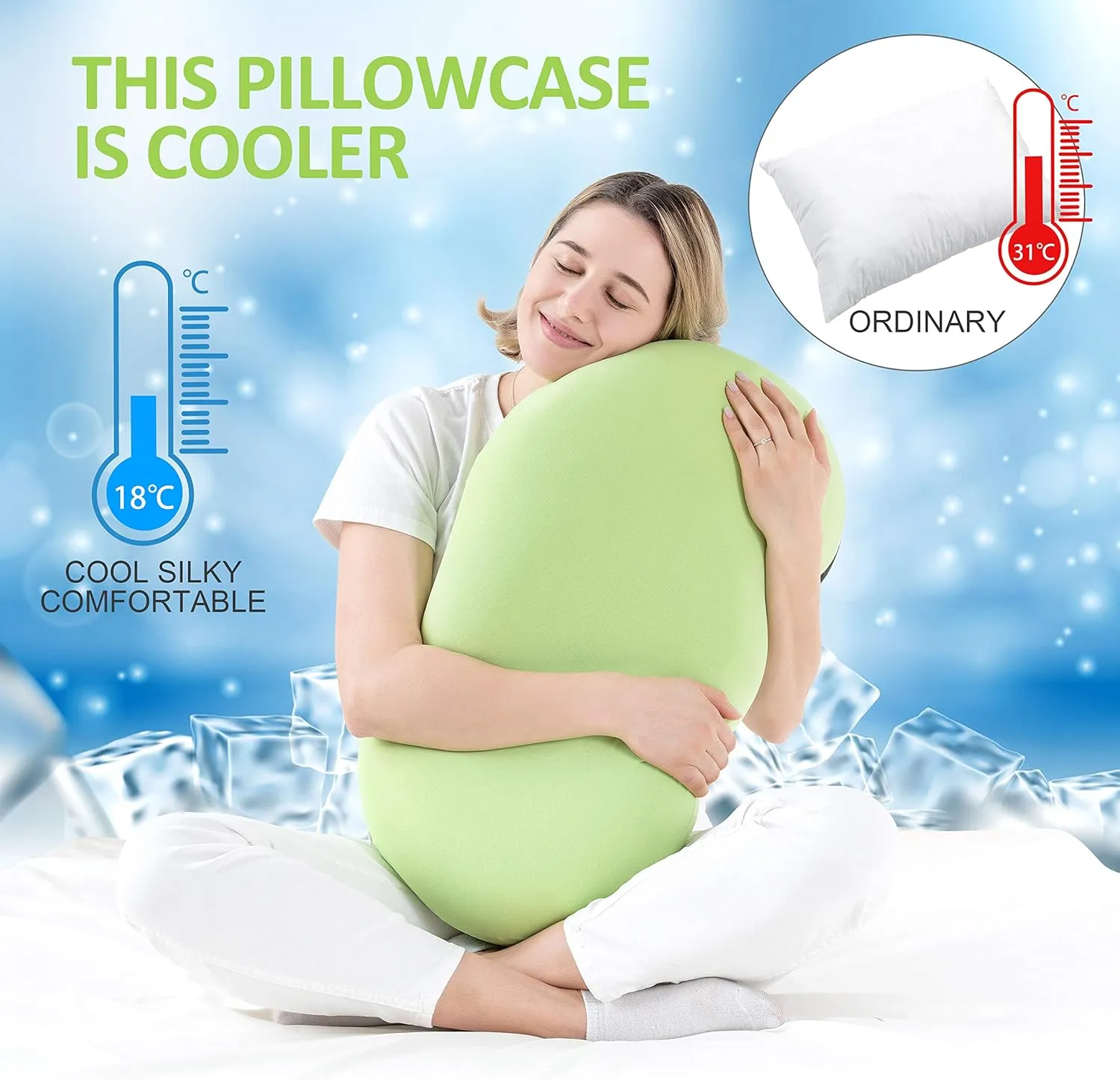 H HOKIZU Cooling Memory Foam Pillow, Cute Pillow Fava Bean Appearance, Soft, Silky, Cool Touch Pillowcase, Cervical Pillow for Neck and Shoulder Pain Relief, Green