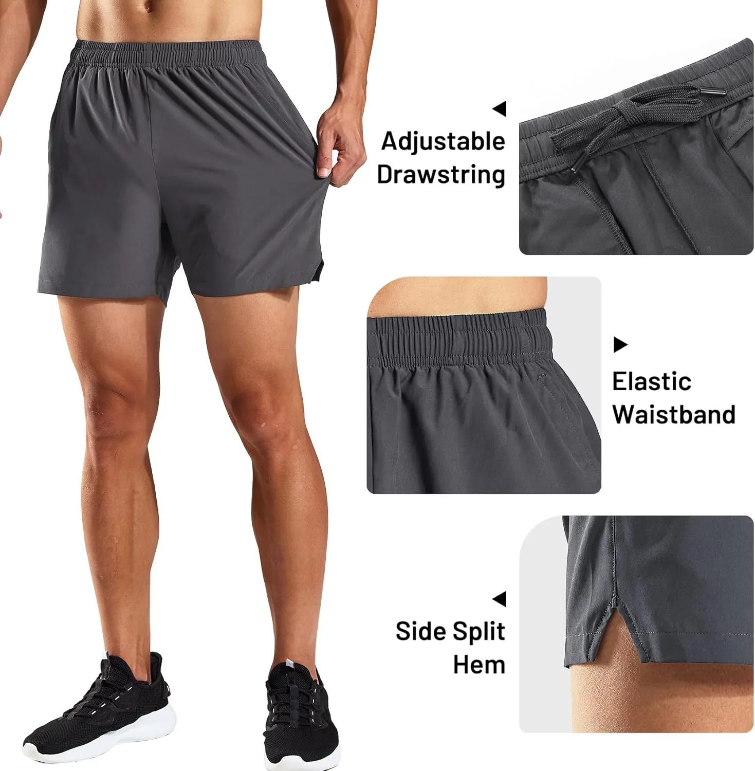 Haimont 5 Inch Mens Dry Fit Running Athletic Shorts with Pockets, Water Resistant Lightweight Quick Dry Gym Workout Shorts