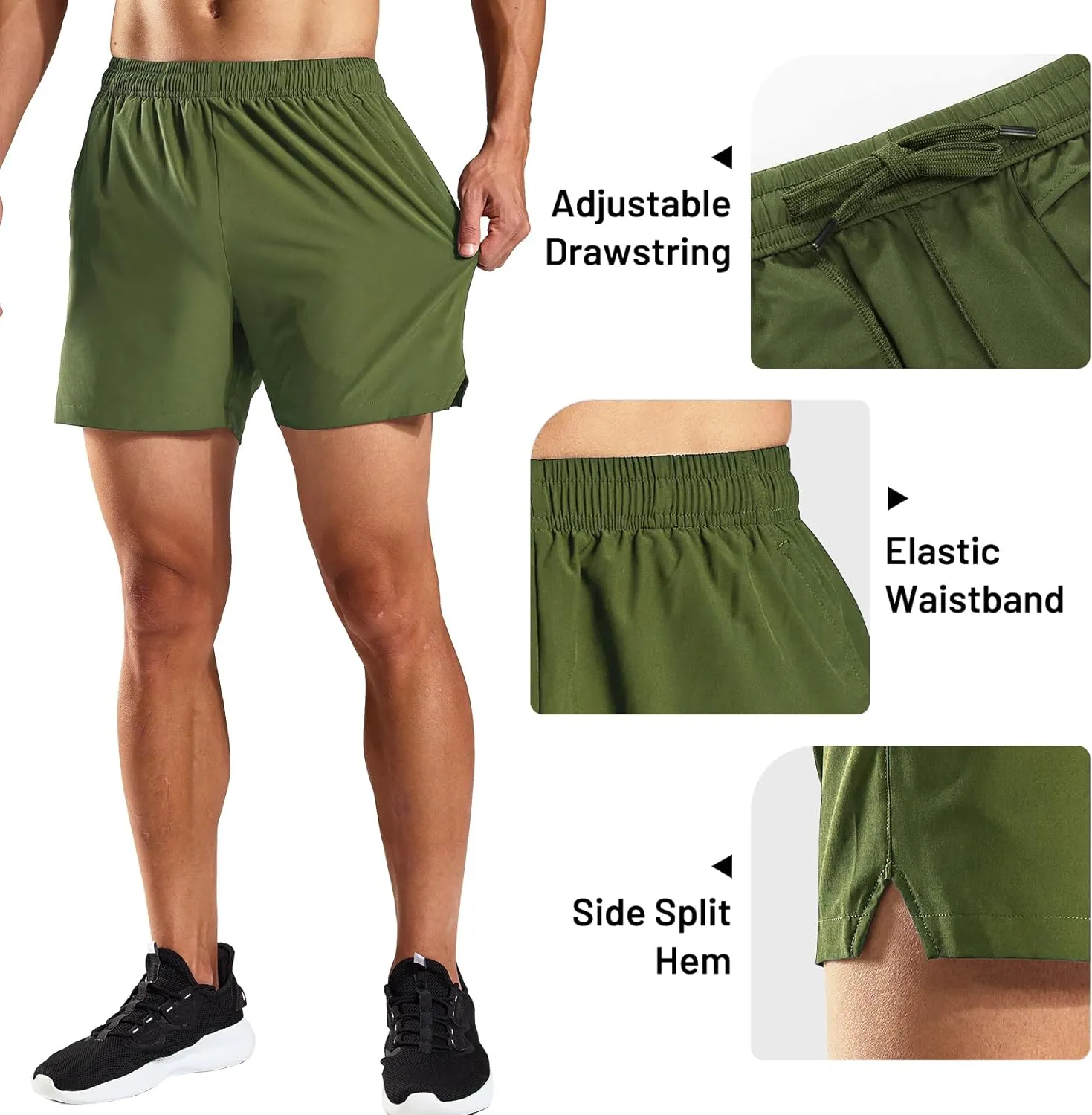 Haimont 5 Inch Mens Dry Fit Running Athletic Shorts with Pockets, Water Resistant Lightweight Quick Dry Gym Workout Shorts