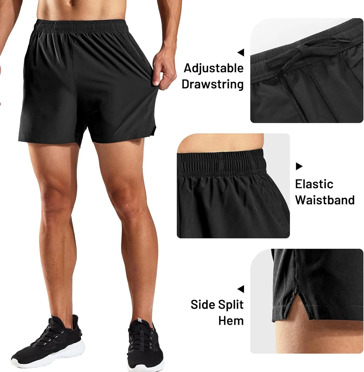 Haimont 5 Inch Mens Dry Fit Running Athletic Shorts with Pockets, Water Resistant Lightweight Quick Dry Gym Workout Shorts