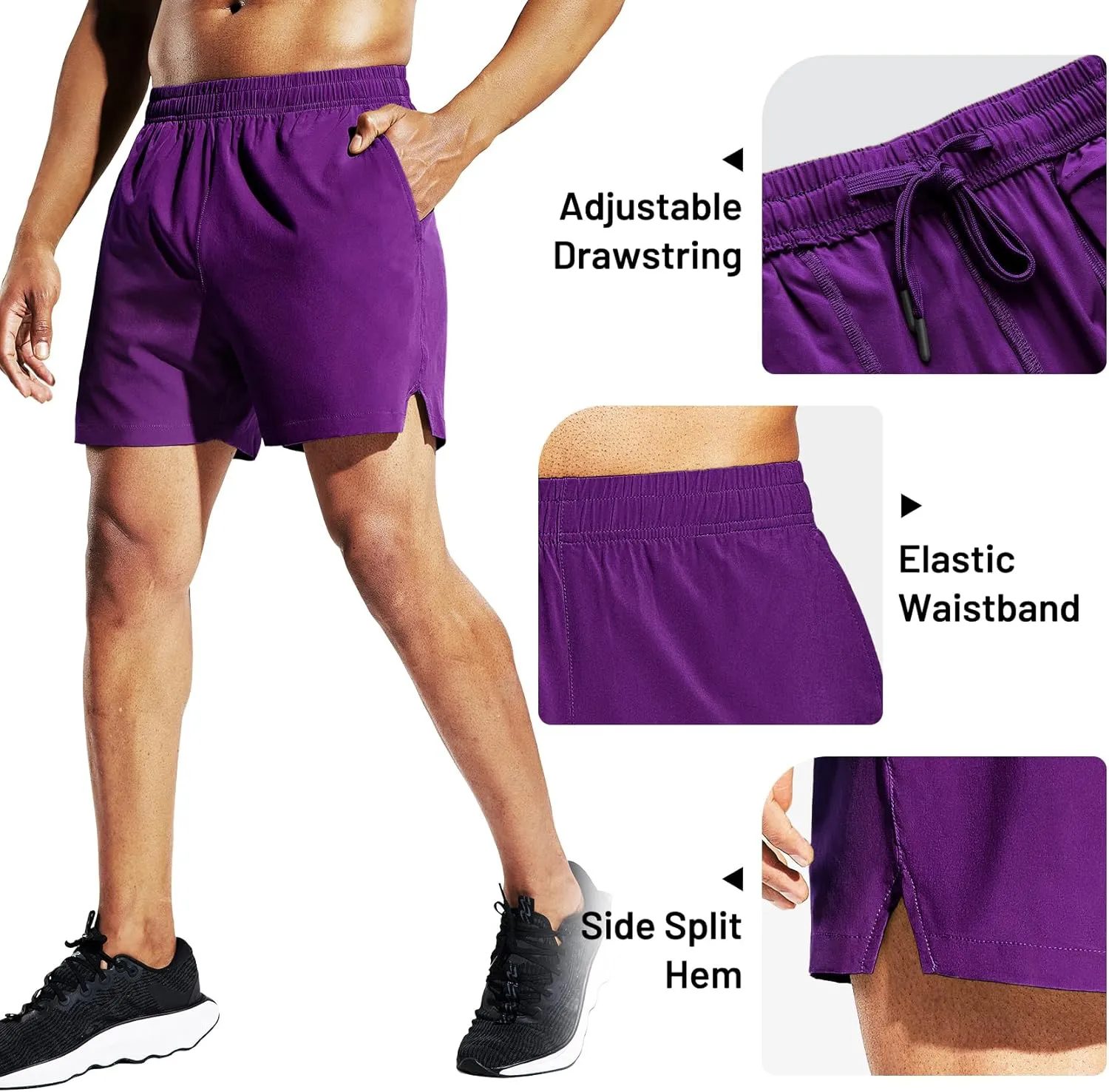 Haimont 5 Inch Mens Dry Fit Running Athletic Shorts with Pockets, Water Resistant Lightweight Quick Dry Gym Workout Shorts
