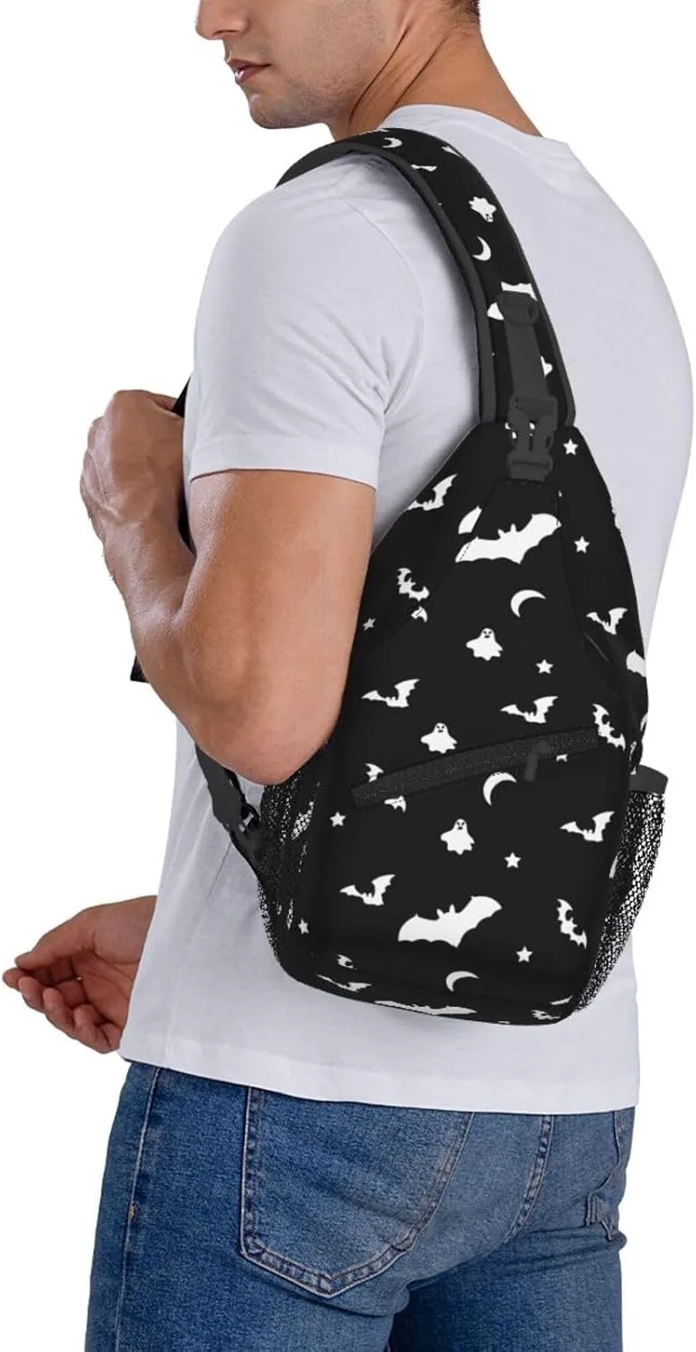 Halloween Goth Bats and Moon Sling Backpack for Women Men, Chest Bag Daypack Crossbody for Travel Sport Running Hiking