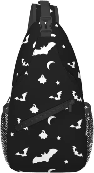 Halloween Goth Bats and Moon Sling Backpack for Women Men, Chest Bag Daypack Crossbody for Travel Sport Running Hiking