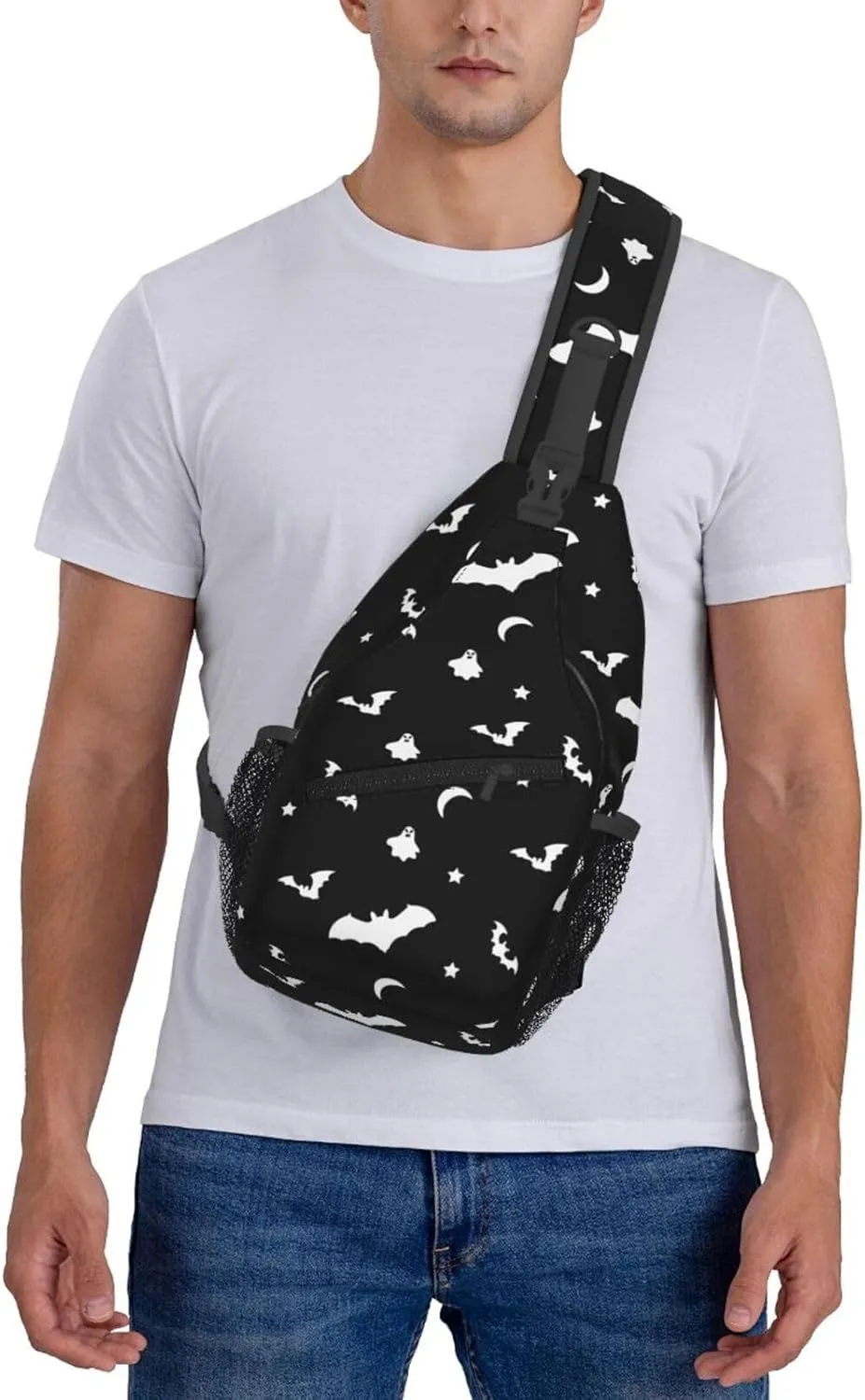 Halloween Goth Bats and Moon Sling Backpack for Women Men, Chest Bag Daypack Crossbody for Travel Sport Running Hiking