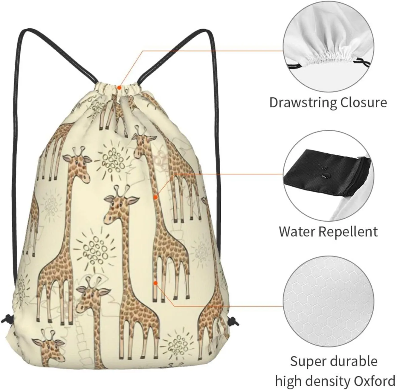 Hand Drawn Giraffes Drawstring Cinch Backpack Polyester Sack Pack String Bag For Hiking Camping Adventure