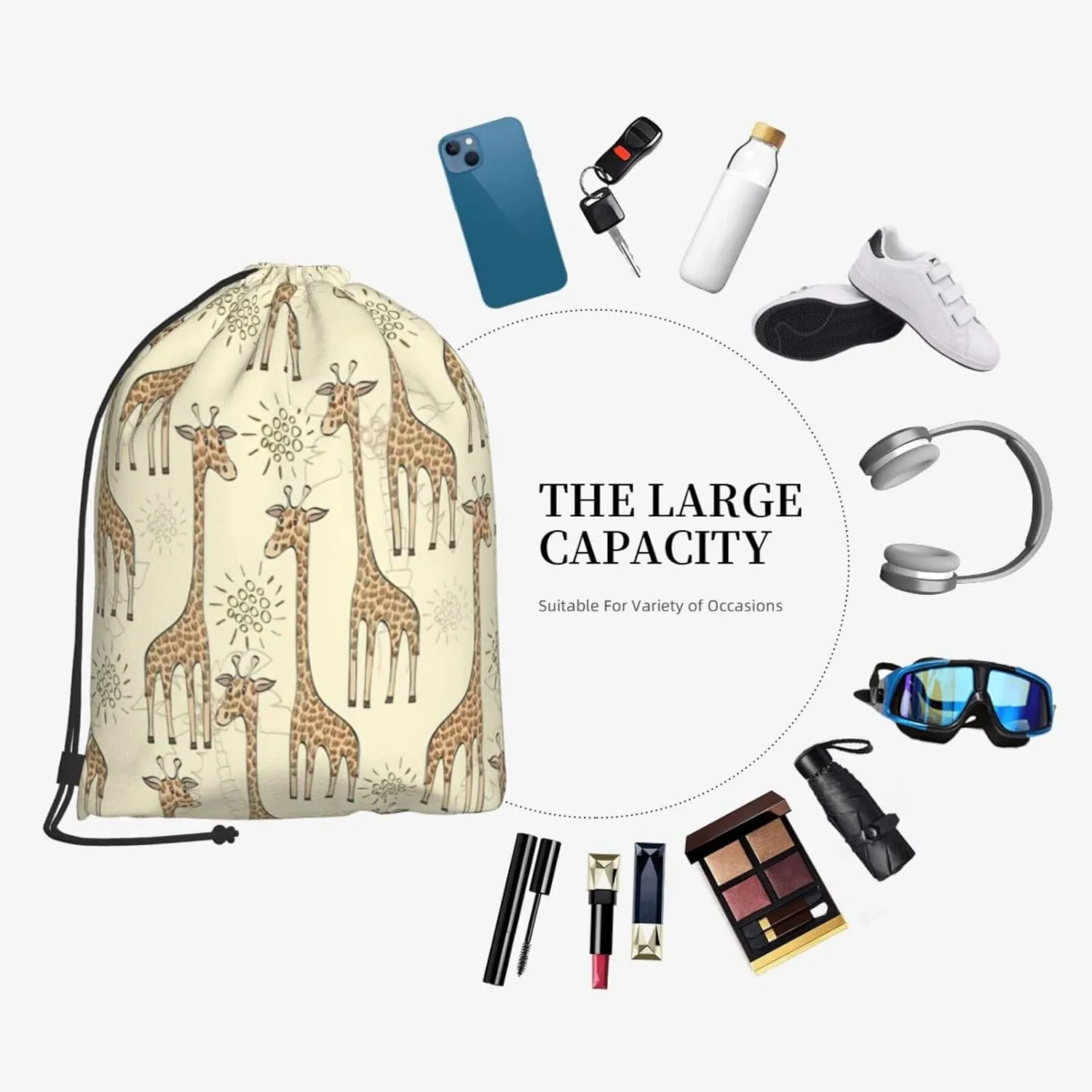 Hand Drawn Giraffes Drawstring Cinch Backpack Polyester Sack Pack String Bag For Hiking Camping Adventure
