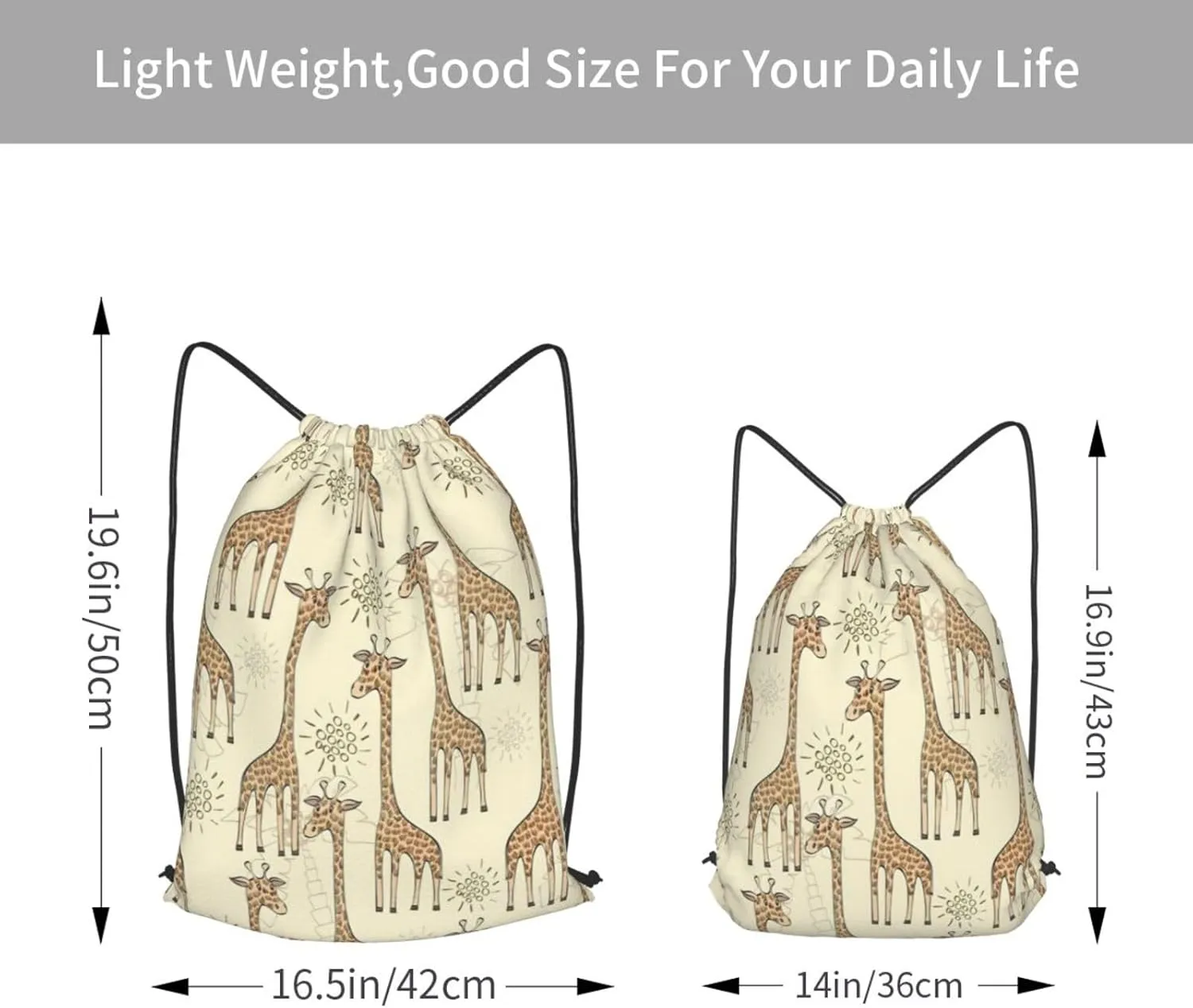 Hand Drawn Giraffes Drawstring Cinch Backpack Polyester Sack Pack String Bag For Hiking Camping Adventure